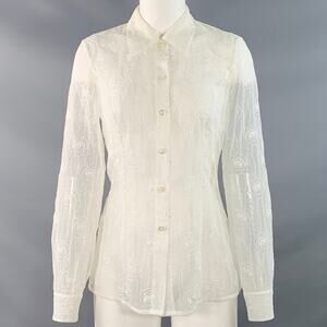 ESCADA Size XS Cream Polyester Embroidered Floral Eyelet Button Up Shirt